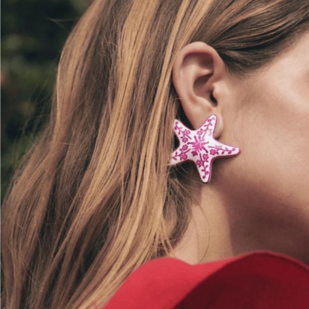Pink starfish earrings A1263